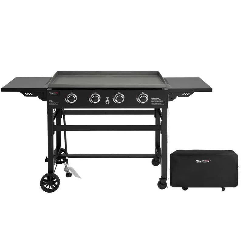 Burner Propan Gasgrill 4-Burner, 35 in., 52000 BTU, Flat Top Gas Grillplatte mit einer Grillplatte-Abdeckung, Flüssigpropan, Schwarz, 52,000 BTU