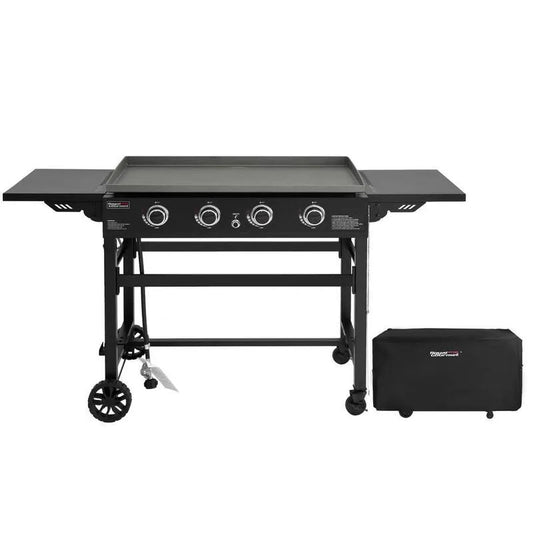 Burner Propan Gasgrill 4-Burner, 35 in., 52000 BTU, Flat Top Gas Grillplatte mit einer Grillplatte-Abdeckung, Flüssigpropan, Schwarz, 52,000 BTU