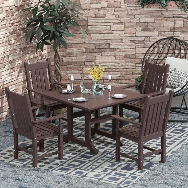 5 Teile HDPE Plastic Outdoor Garten-Essgruppe 5-Stück, Hayes, Brown
