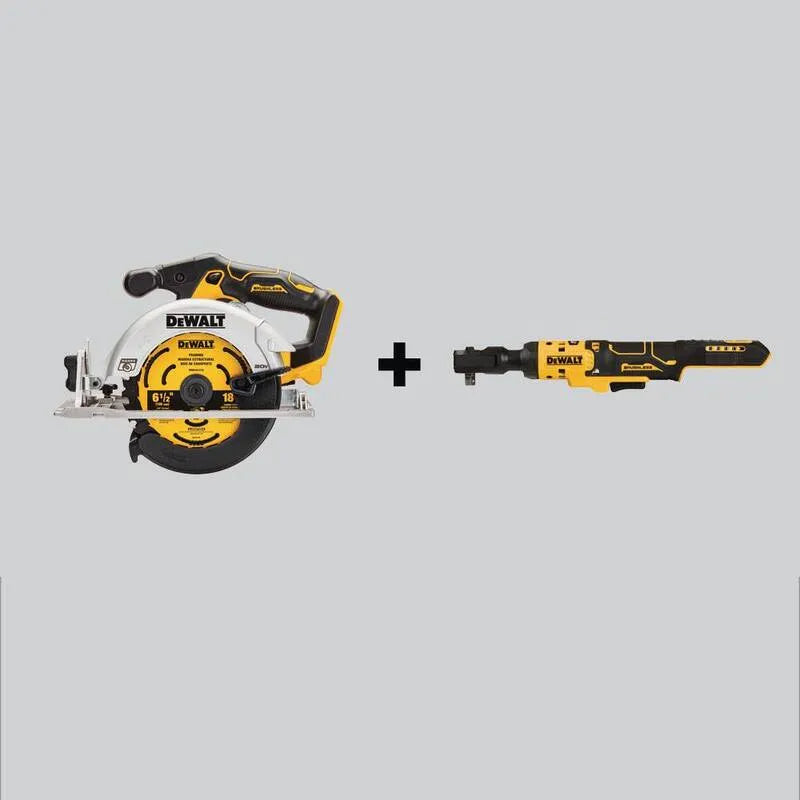 DEWALT Kreissäge, Schnurlos Design, 20V MAX Schnurlos Bürstelos 6-1/2 in. Kreissäge und ATOMIC 20V MAX Schnurlos 3/8 in. Ratchet