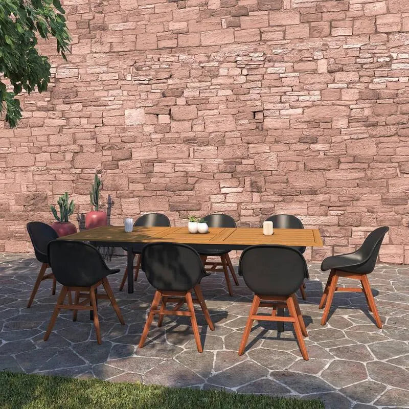 7 Teile Esstisch 7-Stück, Schwarz, Holz, Patio, Lali