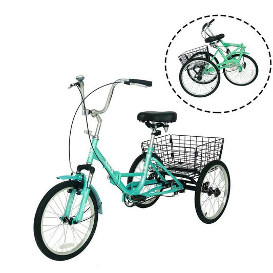 20 in., Faltbar, Teal Blue Fahrrad mit Einkaufskorb, 3 Rad Erwachsene Faltbares Dreirad