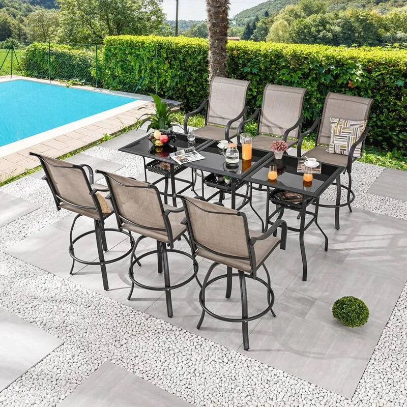 Garten Essgruppe, 9 Teile Metal Bar Höhe, Schwarz, Garten-Essgruppen