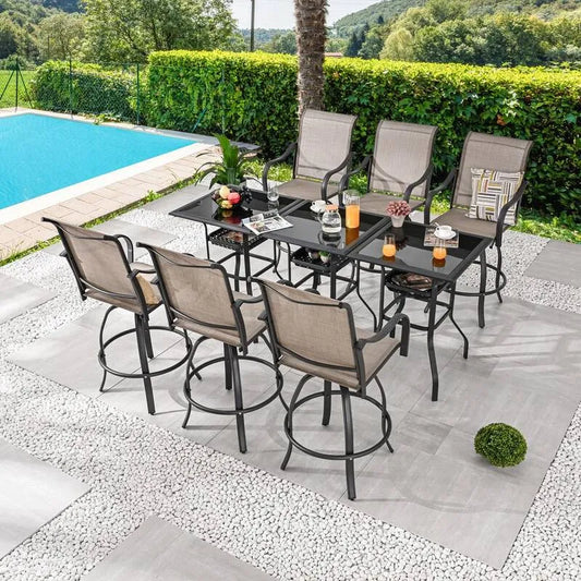 Garten Essgruppe, 9 Teile Metal Bar Höhe, Schwarz, Garten-Essgruppen
