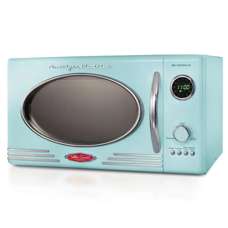 Mikrowellenofen 800-Watt, 19. 5 in., 0. 9 cu. ft, Wide 0. 9 cu, Retro Series 19. 5 in., 19.5 in, 0.9 cu. ft, Aqua, Mikrowellen gegen die Oberfläche