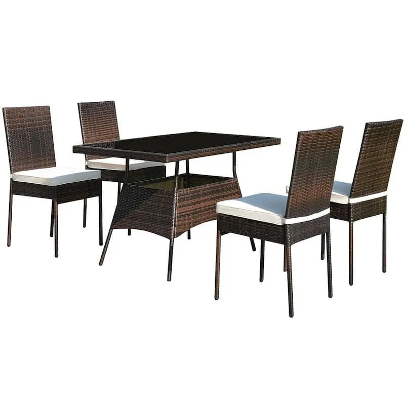 5 Teile Garten Essgruppe Glas Tisch 5-Stück, 29 in., Weiß
