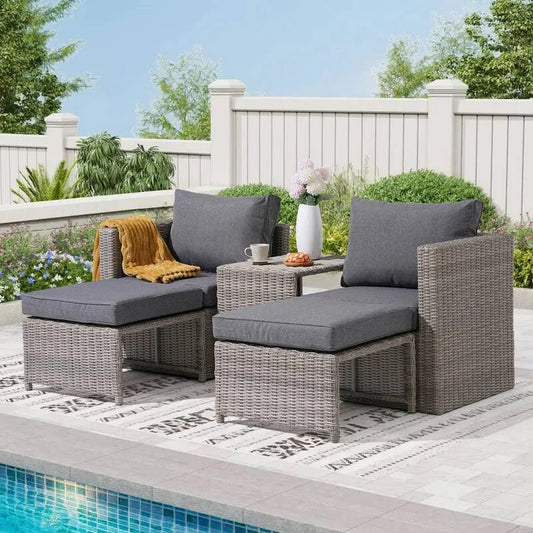Sofa, 5 Teile Grau Polyrattan Garten Loveseat Set, Dark Grau Kissen