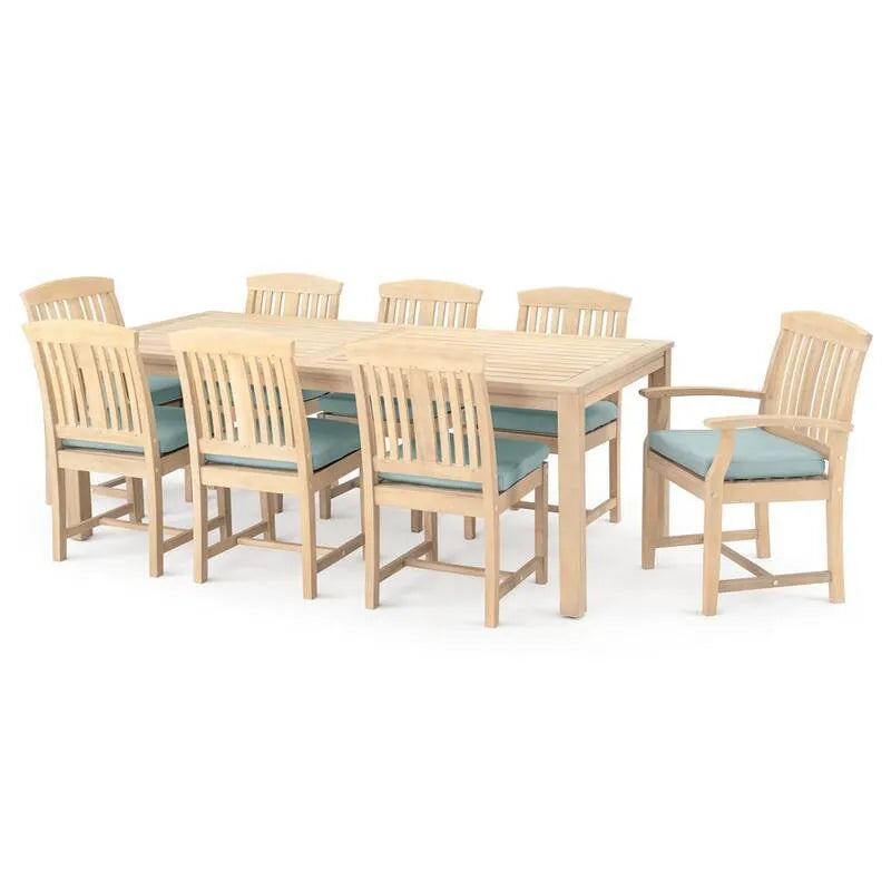 Teil Wood Garten Essgruppe 9 Teile, Wood Garten Essgruppe mit Sunbrella Spa Blue Kissen