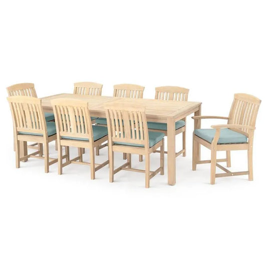 Teil Wood Garten Essgruppe 9 Teile, Wood Garten Essgruppe mit Sunbrella Spa Blue Kissen