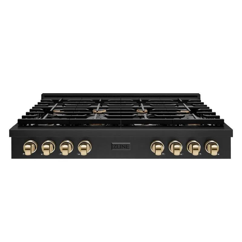 Burner Porzellan Kochfeld 8-Burner, Edelstahl, 48 in., Autogramm, Schwarz, Gold