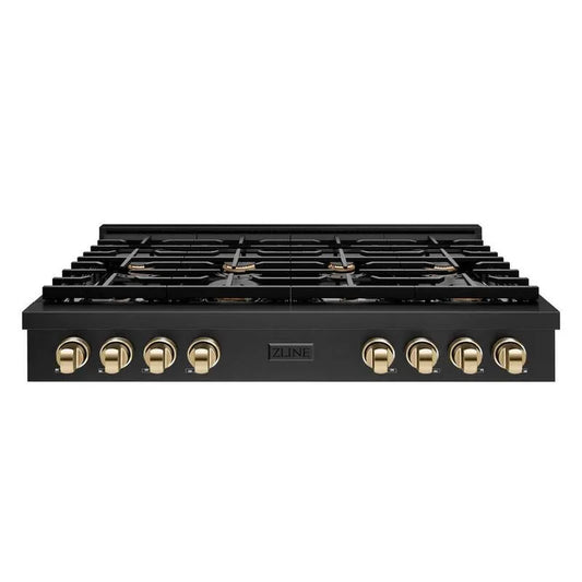 Burner Porzellan Kochfeld 8-Burner, Edelstahl, 48 in., Autogramm, Schwarz, Gold