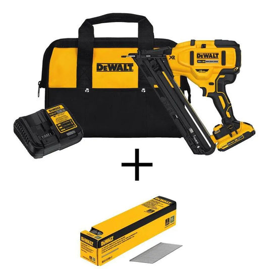 DEWALT 15-Gauge Stauchkopfnagler Kit, 20V, 2 in., 2500 Stücke, x 15-Gauge Angled Finish Nails, kabellos Design, 2500 Teile