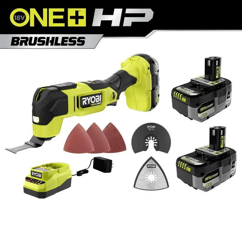 RYOBI HP 18V Bürstenloses, kabelloses Multi-Werkzeug-Kit, 2, 0 Ah Batterie, 4, 0 Ah Batterien, kabelloses Design, 4.0 Ah, 2.0 Ah