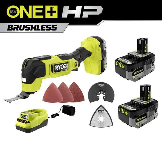 RYOBI HP 18V Bürstenloses, kabelloses Multi-Werkzeug-Kit, 2, 0 Ah Batterie, 4, 0 Ah Batterien, kabelloses Design, 4.0 Ah, 2.0 Ah