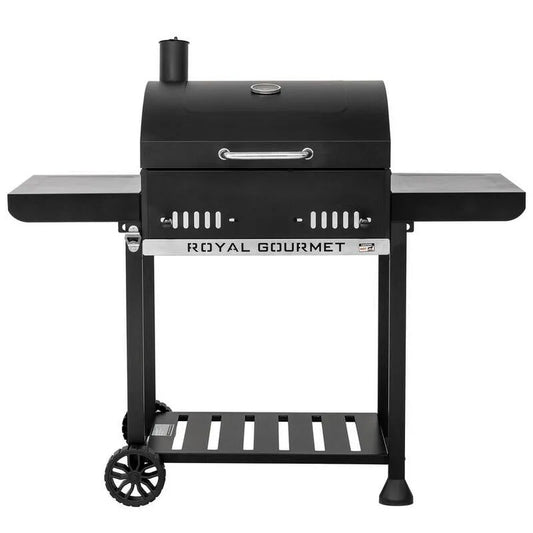 Beweglicher Holzkohlegrill 2-Level, Faltbares Design, 24 Zoll, 2 Faltbare Seitenregale, 2-Level-Höheverstellbare Holzkohlepfanne, Schwarz