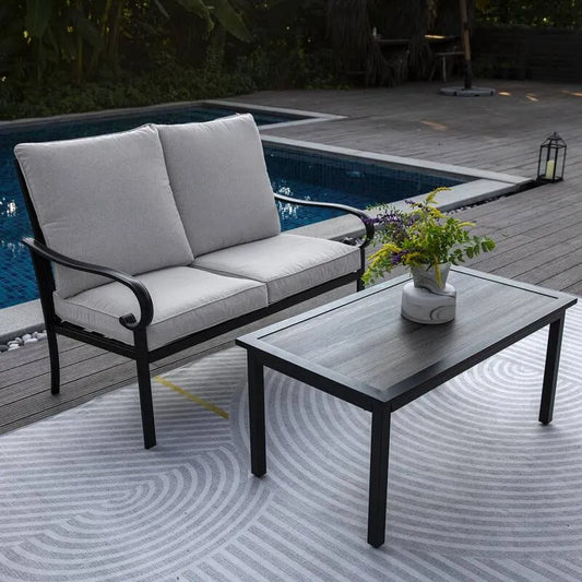 2 Teile Sofa 2-Stück, graue Kissen, Garten-Gesprächsspiel für Garten, Metall