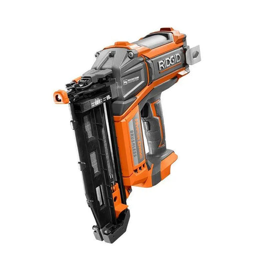 RIDGID 16-Gauge, 18V, 2-1/2 in., Werkzeug Only, Belt Clip, Sample Nails, gerader Stauchkopfnagler, kabellos Design, bürstenlos