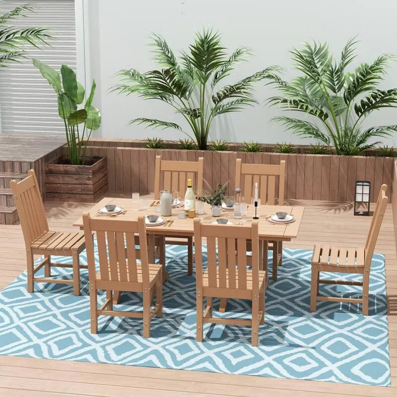 7 Teile Stück HDPE Kunststoff Outdoor Dining Set 7-Stück, Hayes, Teak HDPE Kunststoff Outdoor Dining Set mit Seitenstühlen