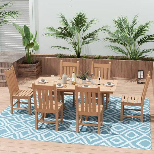 7 Teile Stück HDPE Kunststoff Outdoor Dining Set 7-Stück, Hayes, Teak HDPE Kunststoff Outdoor Dining Set mit Seitenstühlen