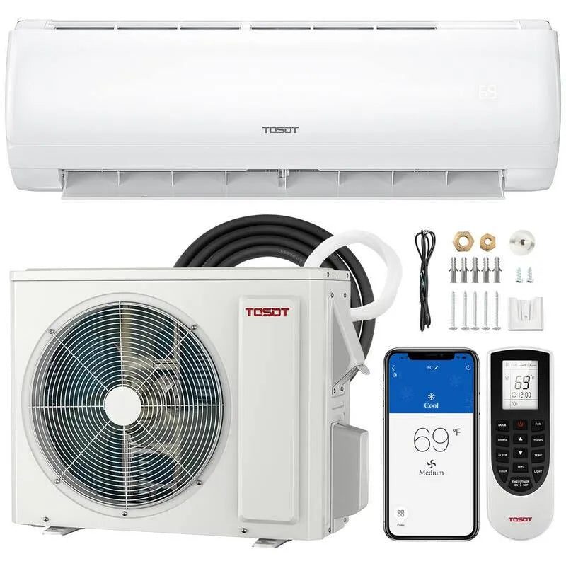 kanalloses Mini-Split-System 9000 BTU SEER2, 20 SEER2, 115V, Wi-Fi-fähiges Wechselrichterheizsystem, Wärmefunktion, 9,000 BTU