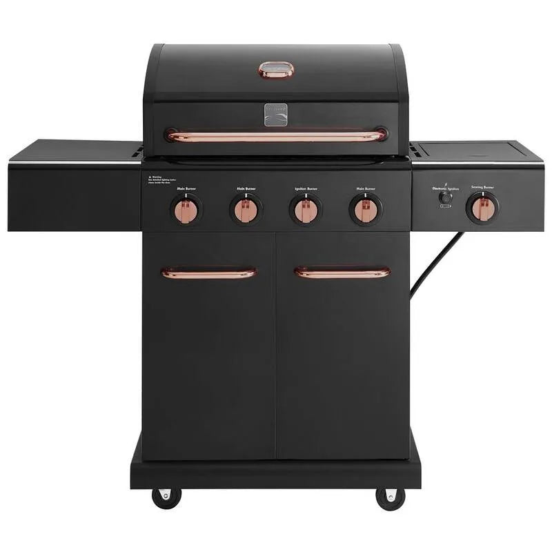 Gasgrill, Propangasgrill mit Seitenschweißbrenner in Schwarz mit Kupferakzent