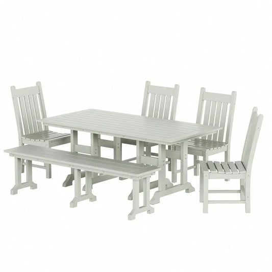 6 Teile All Weather HDPE Kunststoff Rechteck Tisch 6-Stück, Heu, Outdoor, Sand, Garten-Essgruppen