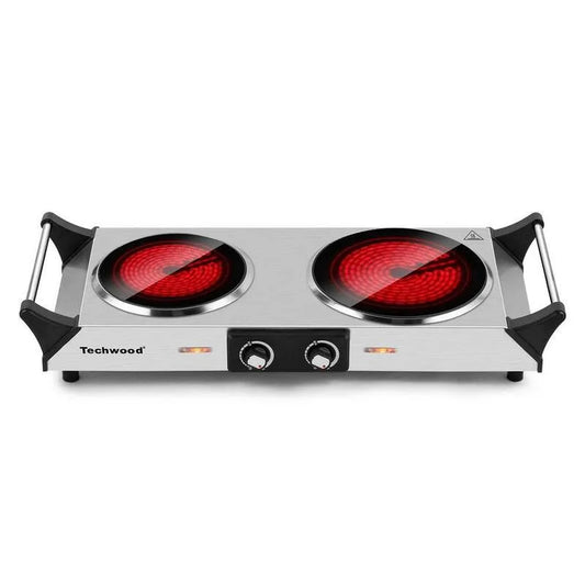 2-Burner, 7. 4 in., kompakte, tragbare Bauweise, Keramiktechnologie, Infrarottechnologie, 1800, Silber, 7.4 in