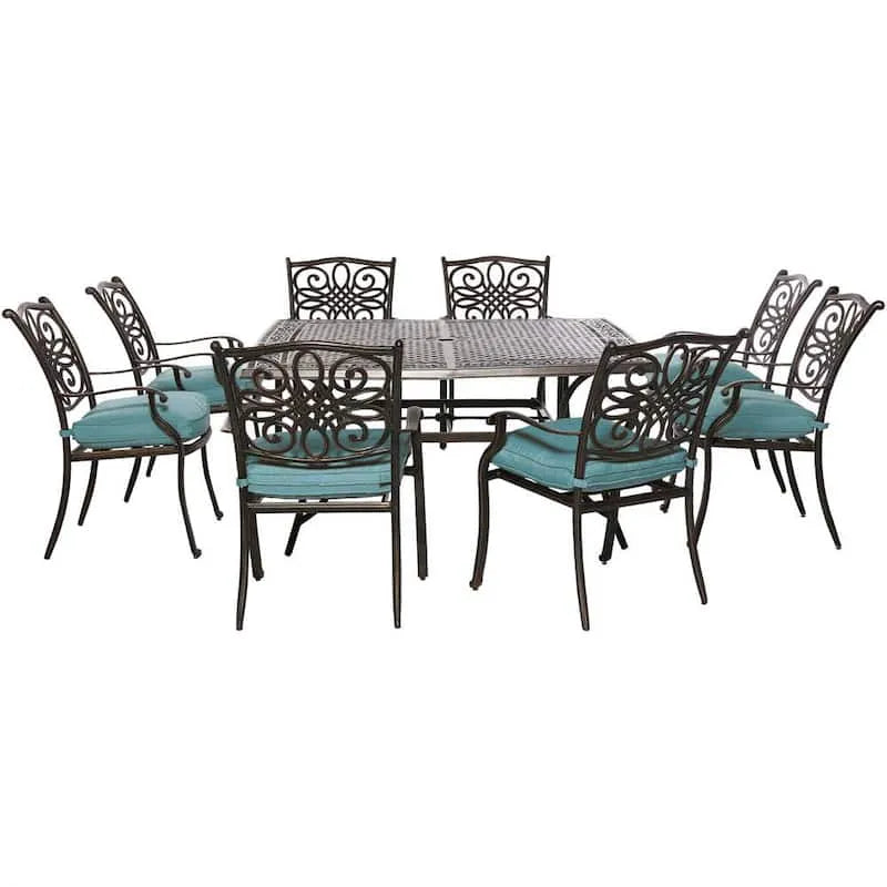 9 Teile Aluminium Garten Square Patio Esszimmer Set 9-Stück, Traditionen, Blau