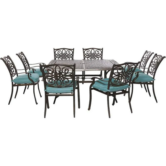 9 Teile Aluminium Garten Square Patio Esszimmer Set 9-Stück, Traditionen, Blau