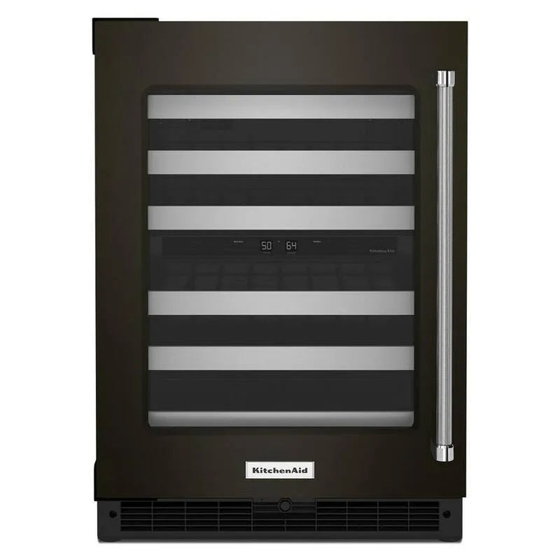 46 Flaschen KitchenAid, Dual Zone 46-Flasche eingebauter Weinkühler in Schwarz Edelstahl, 24 in.