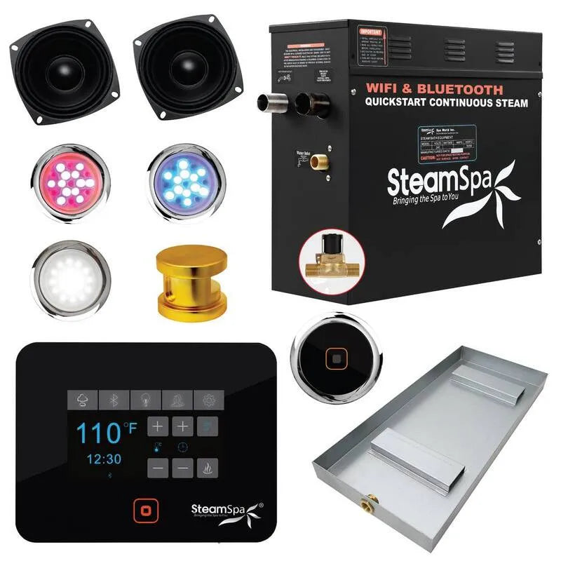 Serie 6, 6kW, Bluetooth, Wifi, Schwarz kW Dampfbad-Generator mit Wireless Steuerung Bluetooth Plus Wifi-Betrieb und Auto-Drain in Gold