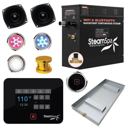 Serie 6, 6kW, Bluetooth, Wifi, Schwarz kW Dampfbad-Generator mit Wireless Steuerung Bluetooth Plus Wifi-Betrieb und Auto-Drain in Gold