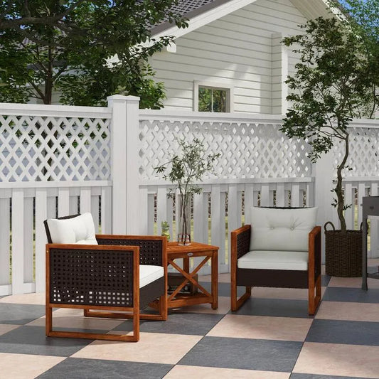 3 Teile Polyrattan Garten Bistro-Set 3-Stück, Bar Set mit Beige Kissen, Brown