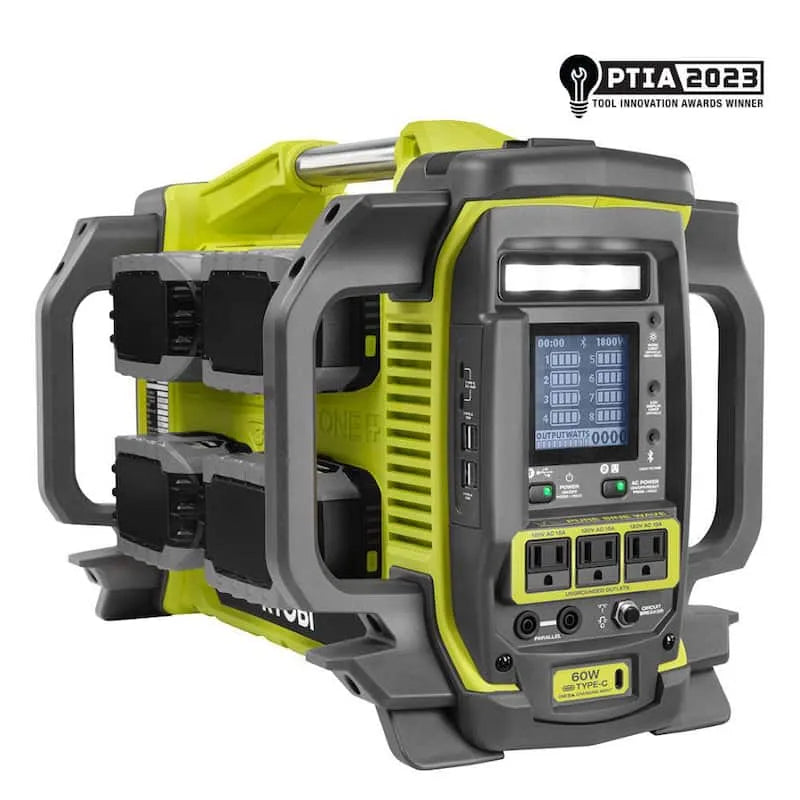 Generator/8-Port RYOBI 1800 Generator, 6. 0 Ah, 6. 0 Ah Batterien, ONE + Powerstation Batteriewechselrichter Push-Taste Batteriegenerator / 8-Port Ladegerät mit, 6.0 Ah