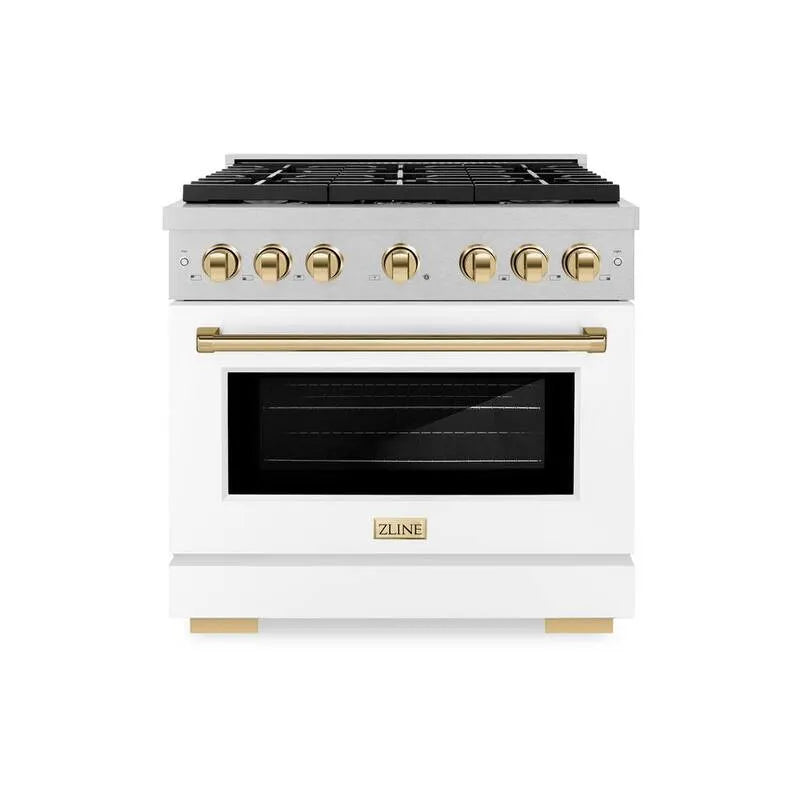 Gas Herd 6-Burner, 36 in., Konvektion Kochen, Weiße Materie und Gold, Autogramm