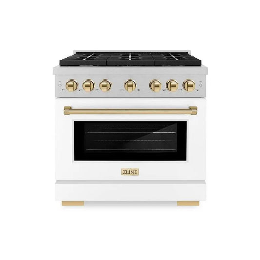 Gas Herd 6-Burner, 36 in., Konvektion Kochen, Weiße Materie und Gold, Autogramm