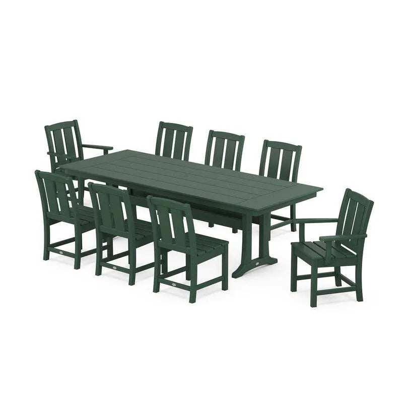 9 Teile Trestle Plastic Rechteckiges Garten-Essen Set 9-Stück, Mission, Grün