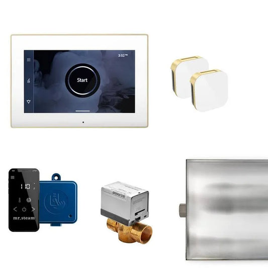 Generator, Max Dampfgenerator Steuerung Kit mit iSteamX Steuerung und Aroma Glas SteamHead in weißem Satin Messing, Satin-Brass, Dampfduschgeneratoren