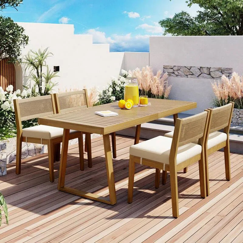 5 Teile Bauernhaus Patio Garten Essmöbel Set 5-Stück, Holz, Beige