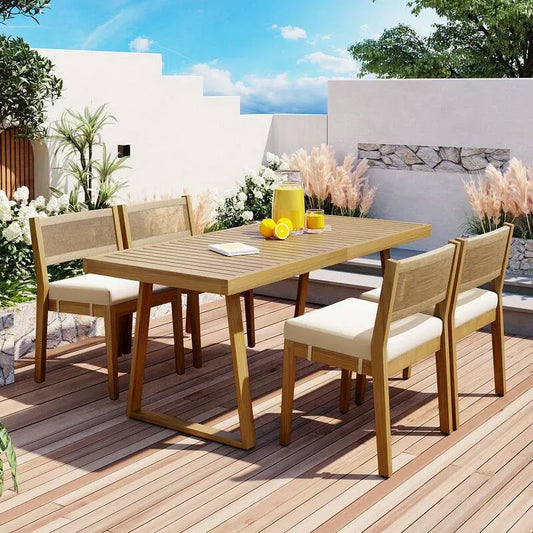 5 Teile Bauernhaus Patio Garten Essmöbel Set 5-Stück, Holz, Beige
