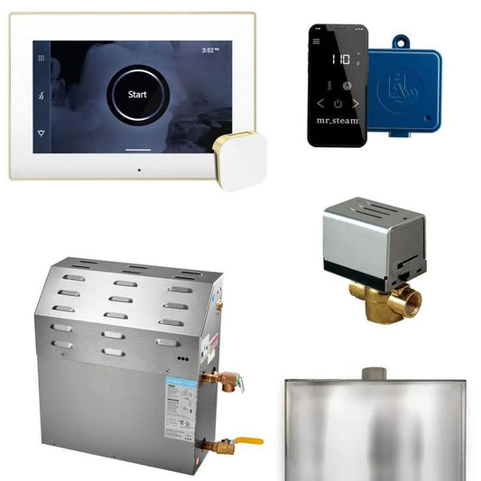 Generator, 12000 W, 12 kW, Dampfdusche Generator Paket mit iSteamX-Steuerung in weißer Satin Messing, Dampfduschgeneratoren