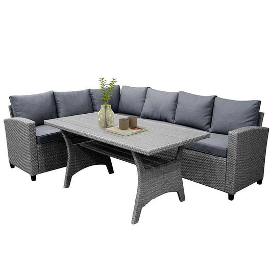 3 Teile 3-Stücke, Garten, Polyrattan Rattan Garten Sektional mit grauen Kissen, Grau