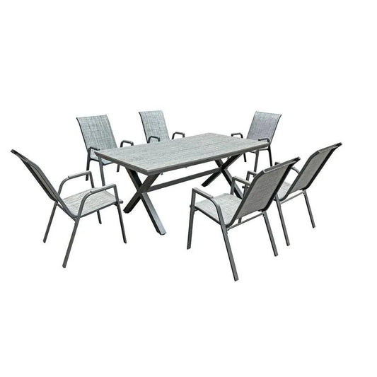 Graue Garten-Esszimmer Stühle und Tisch, 7 Stück, 7 Teile