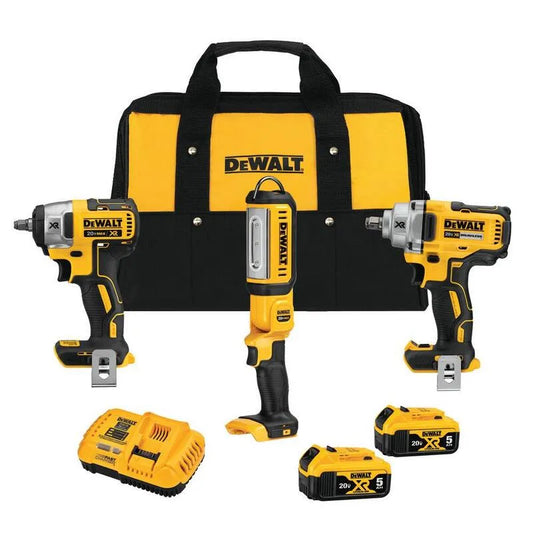 DEWALT 5. 0Ah Werkzeugset, 20V, 1/2 in., 8 in., 5. 0Ah Batterien, Schlagschrauber, LED-Licht und, 3 Werkzeug, 5.0Ah