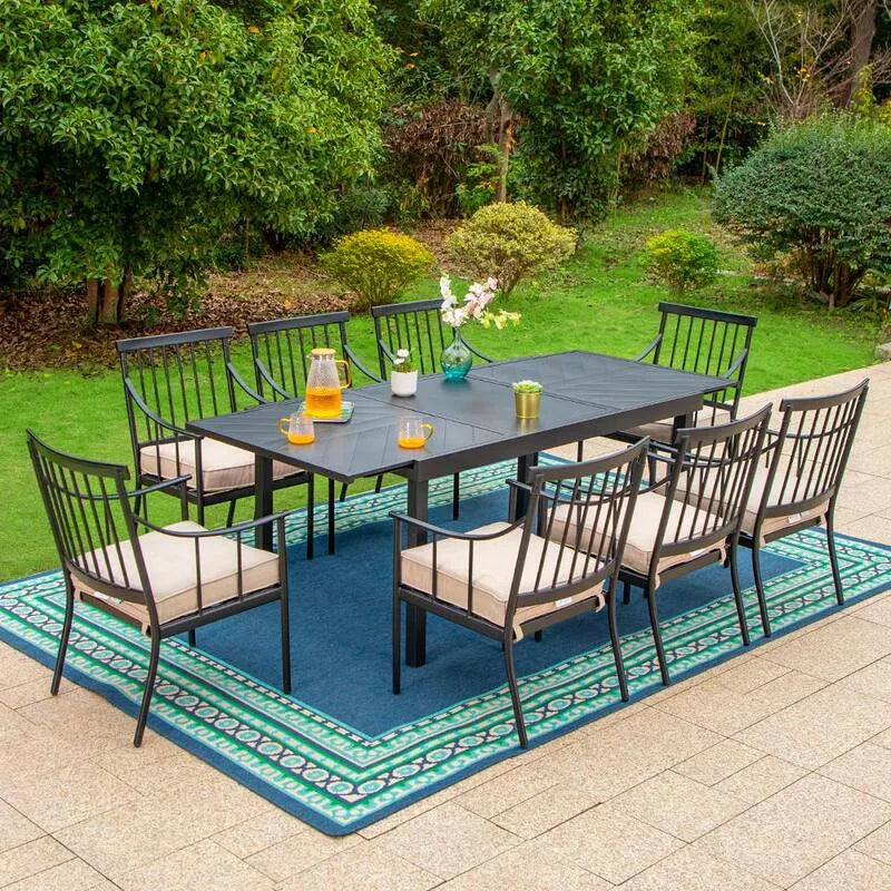 Teil Metal Garten Dining Set 9 Teile, Beige, Garten-Essgruppen
