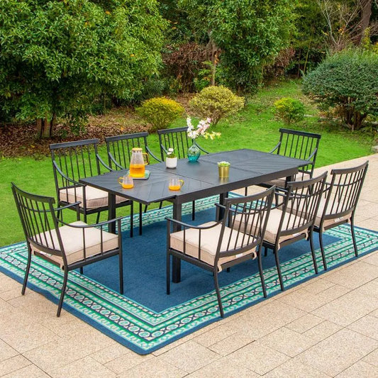 Teil Metal Garten Dining Set 9 Teile, Beige, Garten-Essgruppen