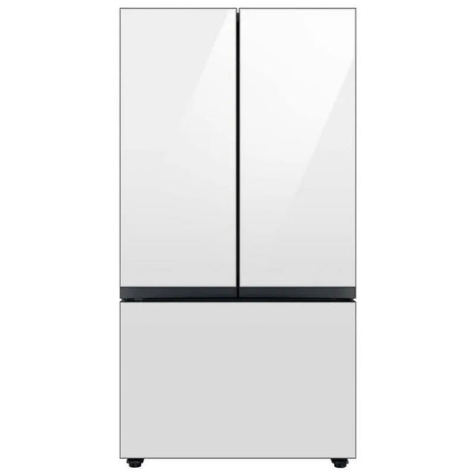 3-Door Samsung 3-Tür-Kühlschrank, 30 cu. ft, Maßgeschneidert 30 cu, Standardtiefe, Weiß, Weißes Glas, French-Door-Kühlschränke