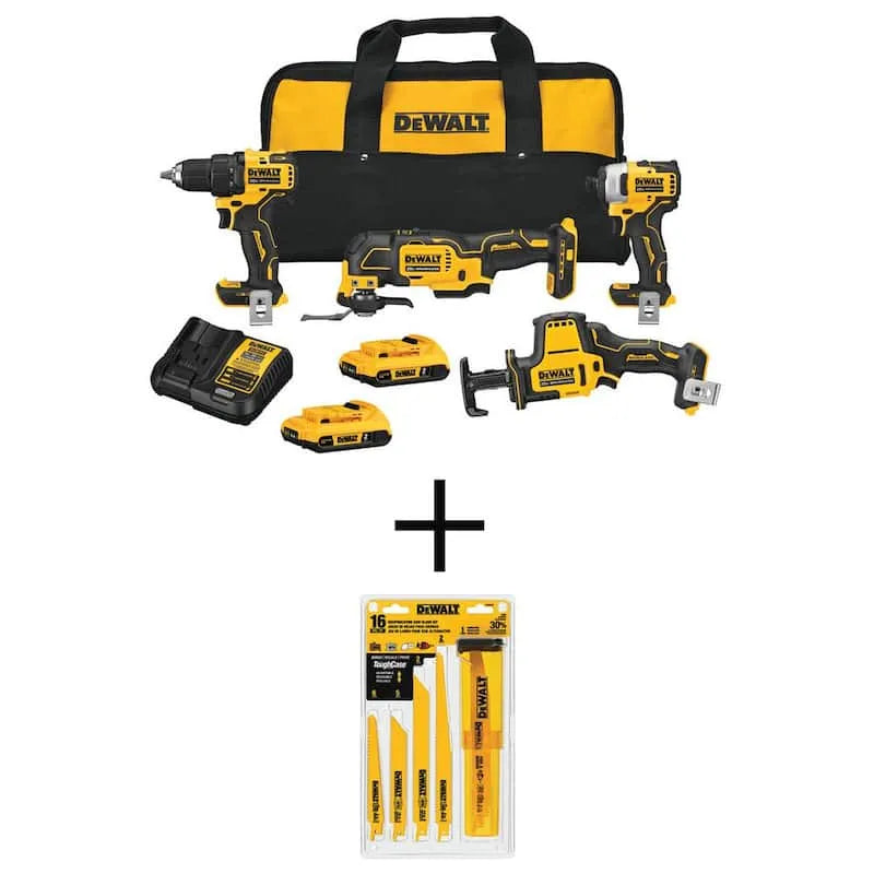 DEWALT 2. 0Ah Werkzeugset, 20V, 2. 0Ah Batterien, Bi-Metal Recip Sägeblatt Set mit Case, kabellos Design, 4 Werkzeug, 2.0Ah