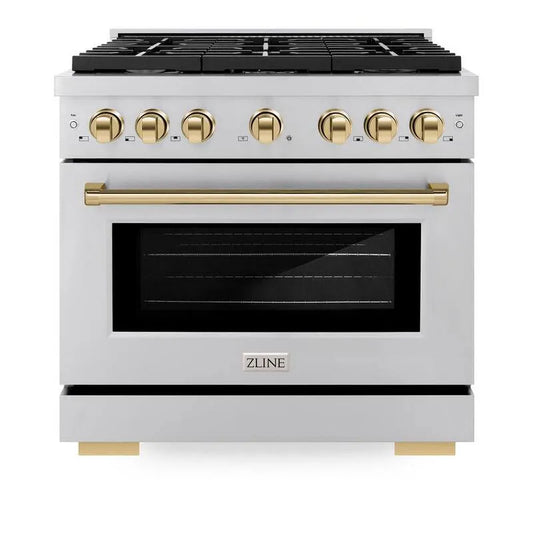 Gas Herd 6-Burner, 36 in., Edelstahl, Konvektionskochen, Autogramm, Gold