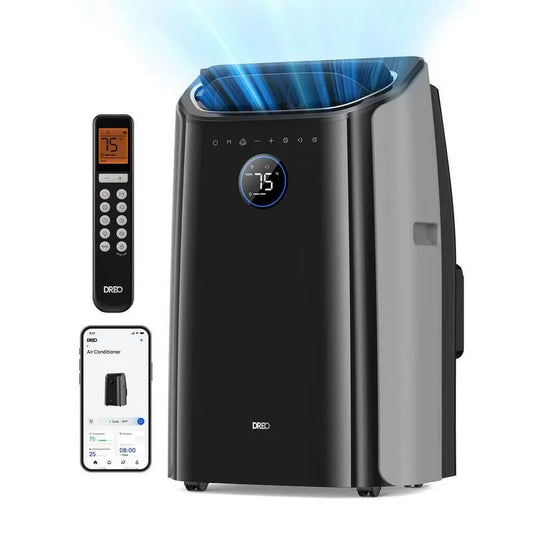 Luftentfeuchter mit Ventilator und, kompakte, tragbare Bauweise, 12000 BTU, 46dB, 300 ft, Schwarz, 000 BTU ASHRAE Smart Portable AC Unit mit entwässerungsfreier Kühlung, 12,000 BTU